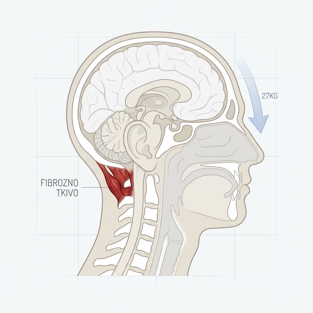 Anatomski prikaz vlaknatega tkiva v tilniku