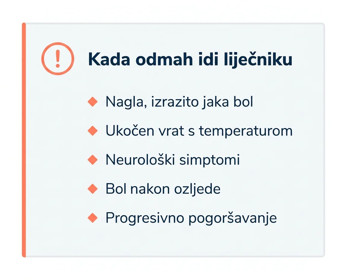 Vizualni signal upozorenja za simptome cervikalne boli koji zahtijevaju hitnu liječničku procjenu