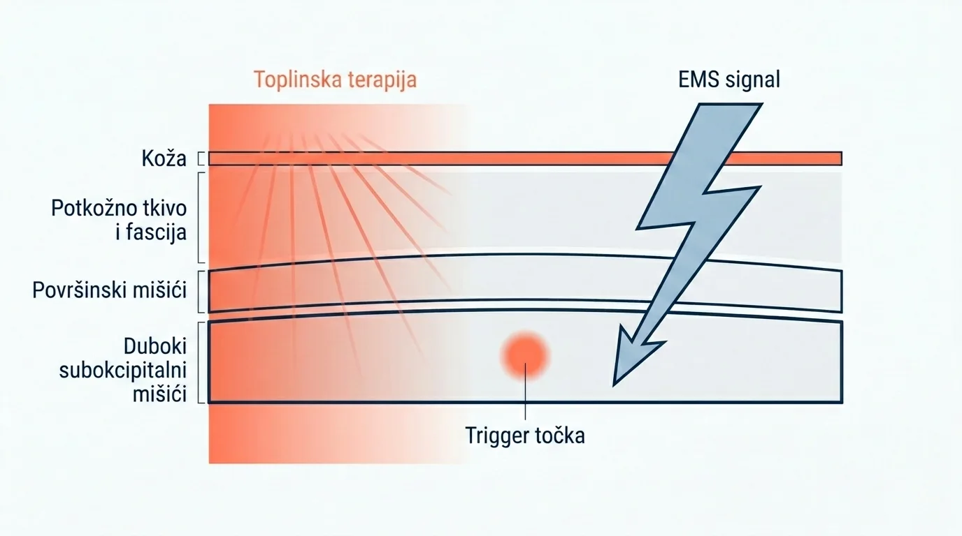 Dijagram slojeva djelovanja toplinske terapije i EMS signala u tkivu vrata