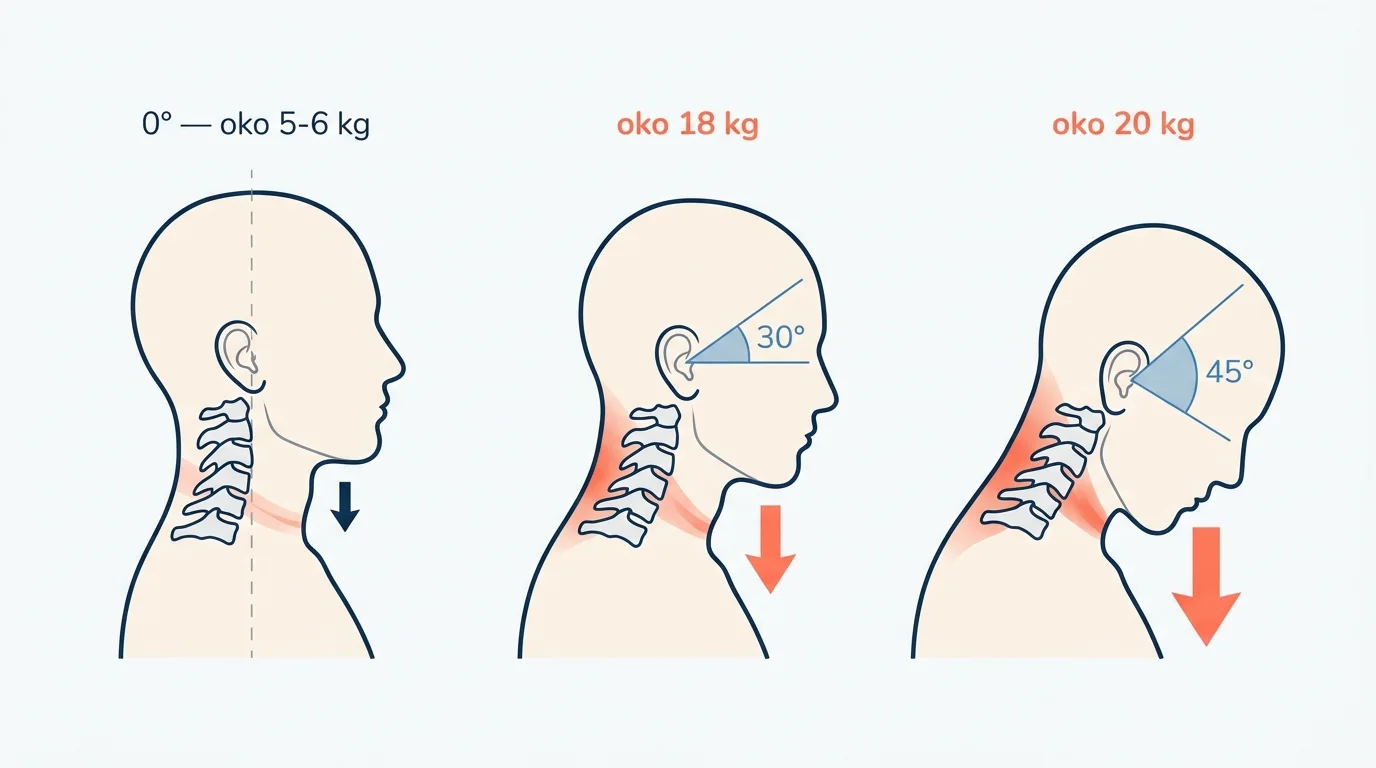 Dijagram težine glave pri različitim kutovima nagiba — forward head posture