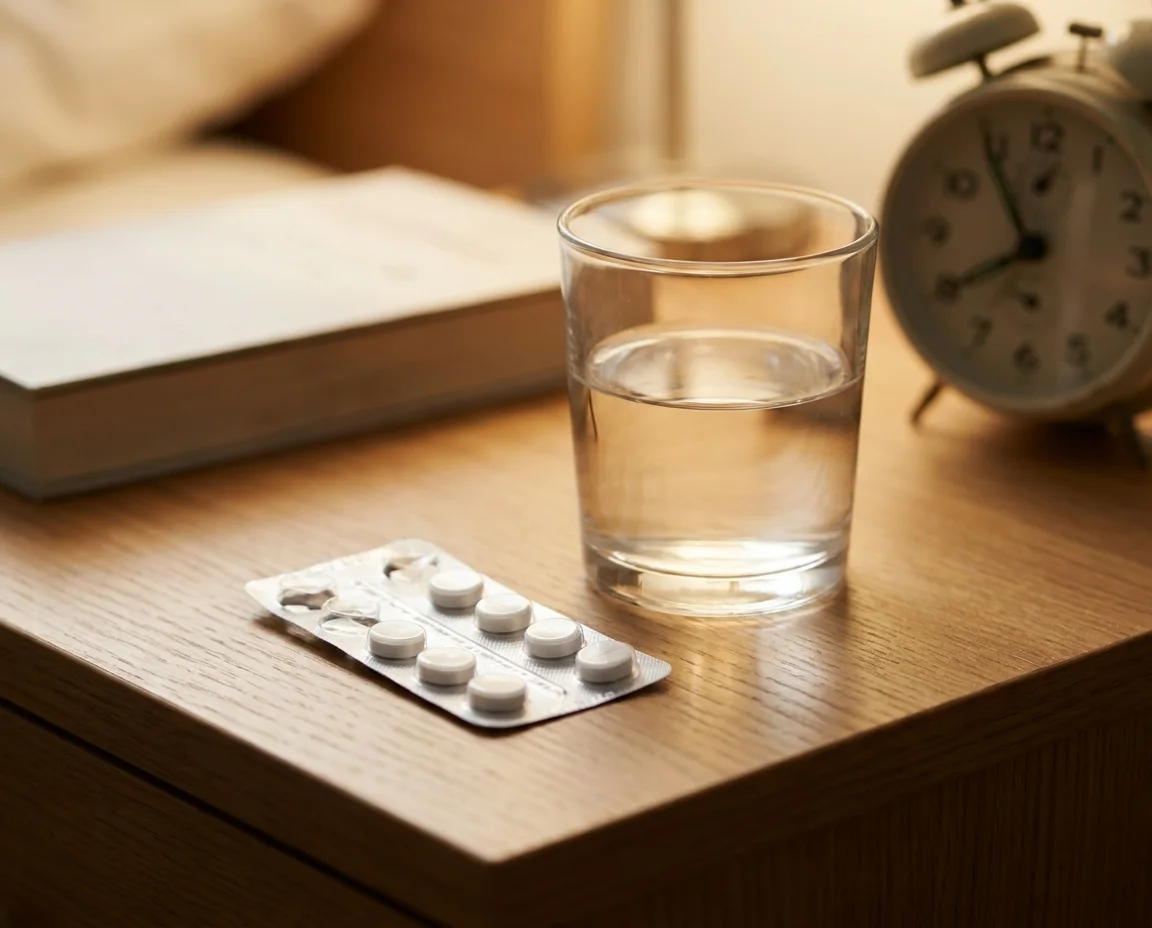 Tablete za bol na noćnom ormariću — svakodnevni obrazac uzimanja analgetika