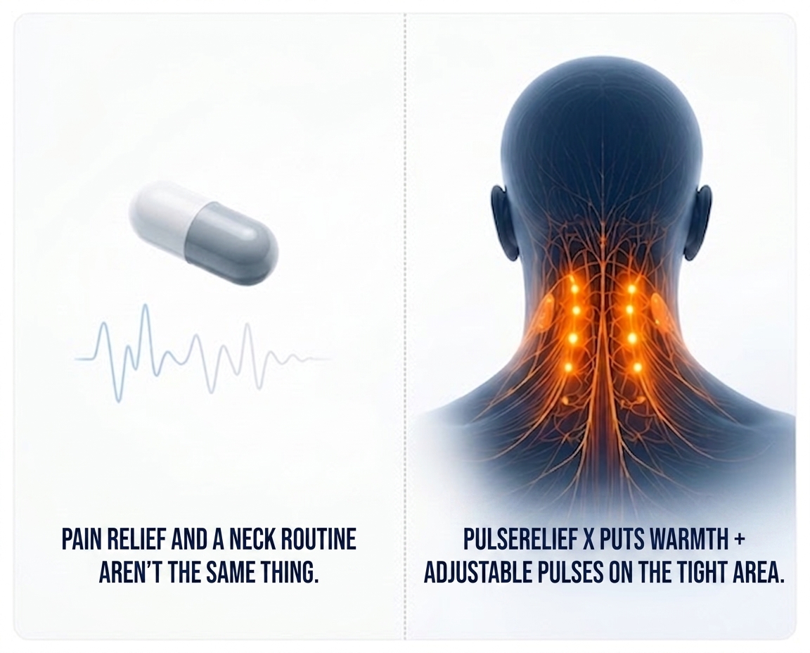 Comparison between temporary pain relief and a PulseRelief X warmth-and-pulse neck routine