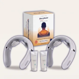 Duo package: two PulseRelief X devices, two PulseBoost gels, and ten WarmRelief patches